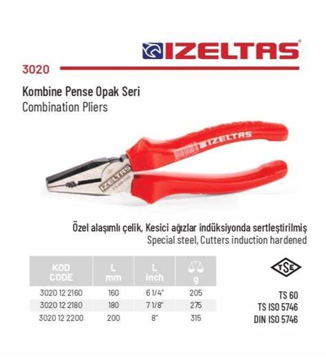 iZELTAŞ KOMBiNE PENSE OPAK SERi 180 MM